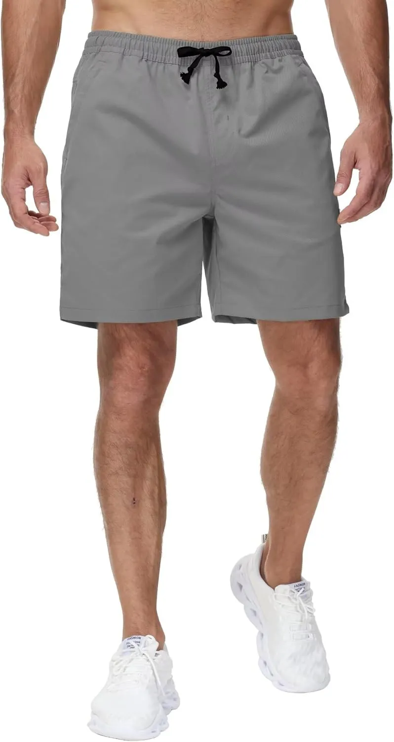 Yundobop Men's Casual 7 Inch Shorts Twill Drawstring Summer Beach Stretch Golf Shorts with Zipper Pockets