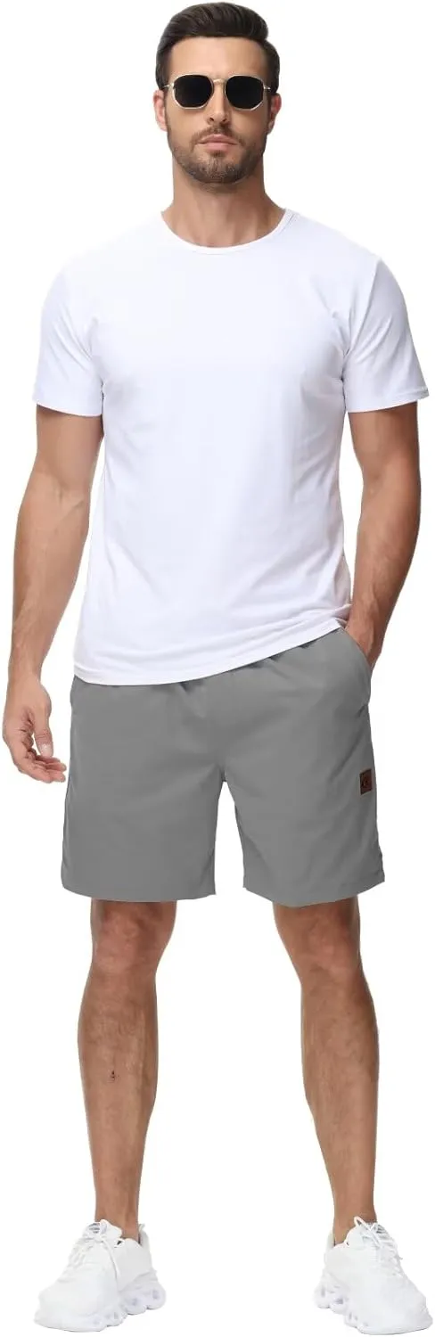 Yundobop Men's Casual 7 Inch Shorts Twill Drawstring Summer Beach Stretch Golf Shorts with Zipper Pockets