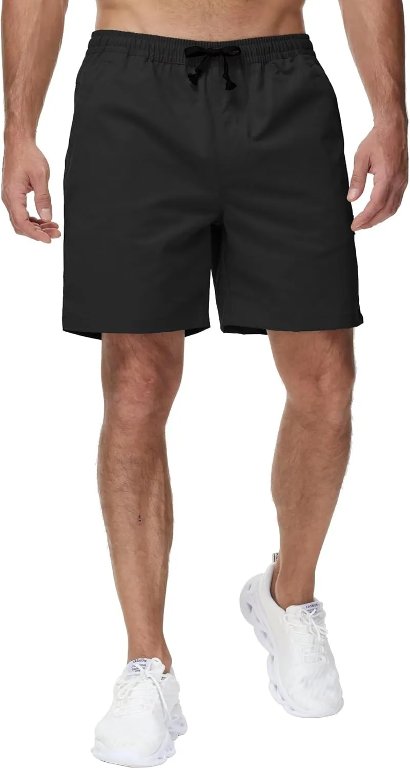 Yundobop Men's Casual 7 Inch Shorts Twill Drawstring Summer Beach Stretch Golf Shorts with Zipper Pockets