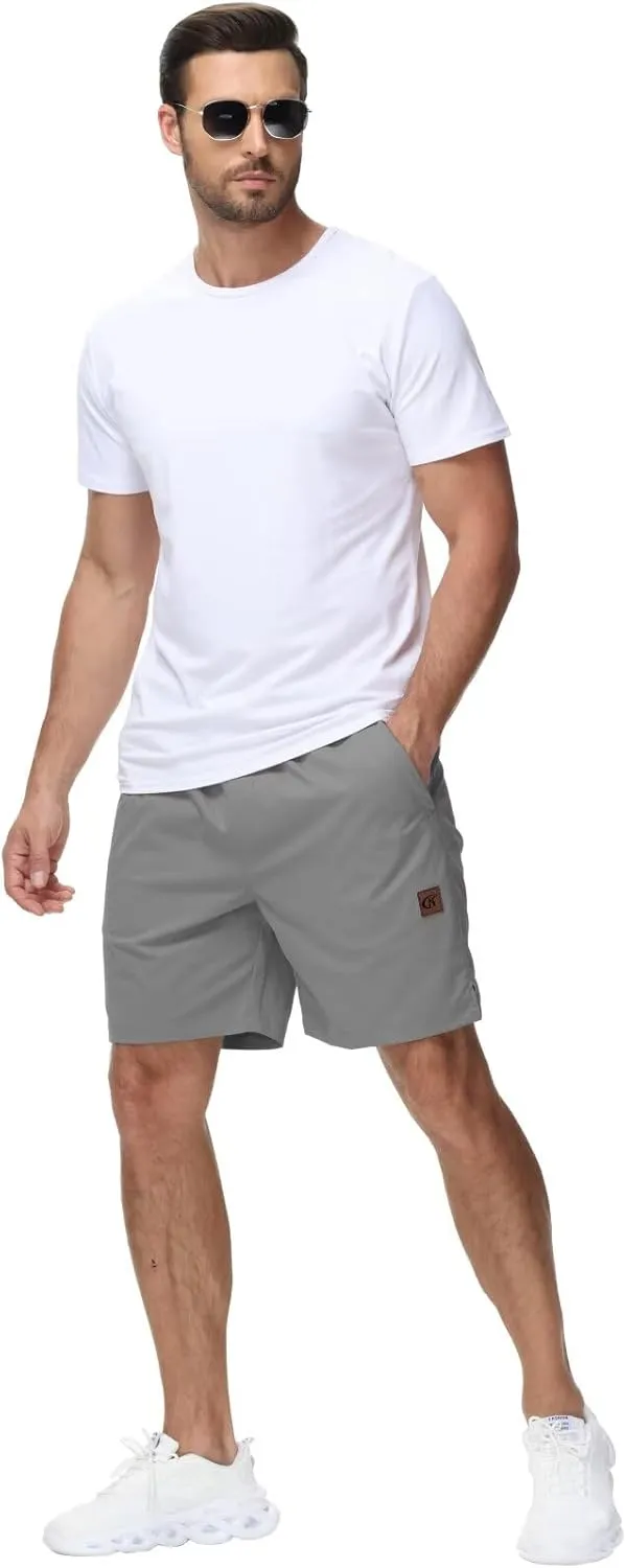 Yundobop Men's Casual 7 Inch Shorts Twill Drawstring Summer Beach Stretch Golf Shorts with Zipper Pockets