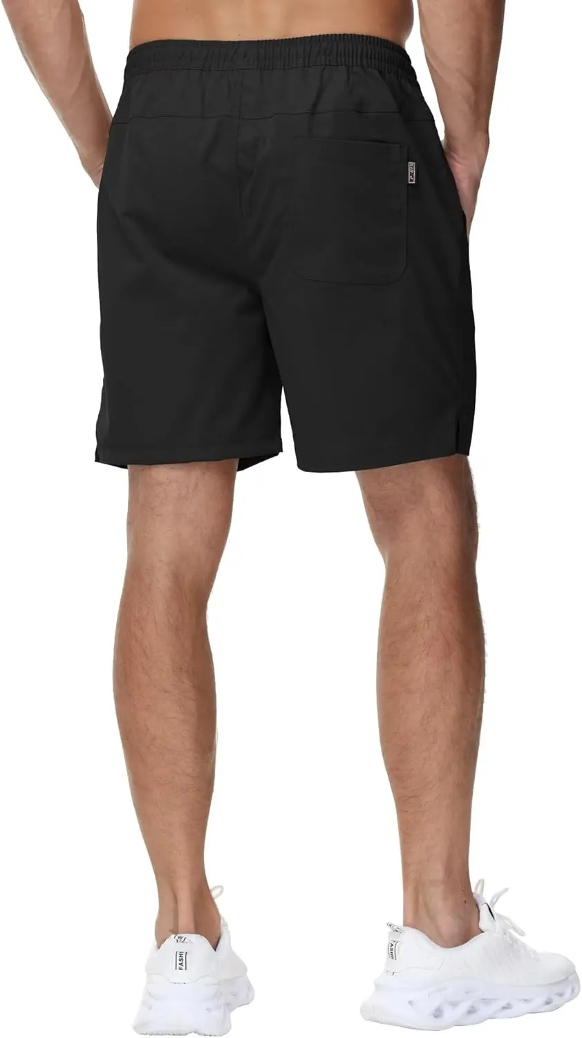 Yundobop Men's Casual 7 Inch Shorts Twill Drawstring Summer Beach Stretch Golf Shorts with Zipper Pockets