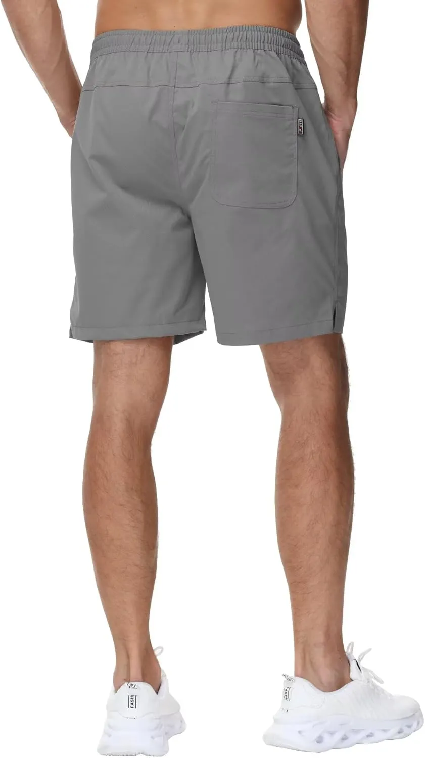 Yundobop Men's Casual 7 Inch Shorts Twill Drawstring Summer Beach Stretch Golf Shorts with Zipper Pockets