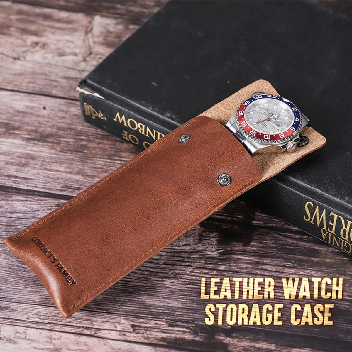 YUONNY Genuine Leather Watch Storage Pouch, Single Watch Bag with Snap Button, Portable Travel Watch Bag Case for Men and Women, Jewelry Bracelet Storage Leather Pouch Bag for Gift (Brown)