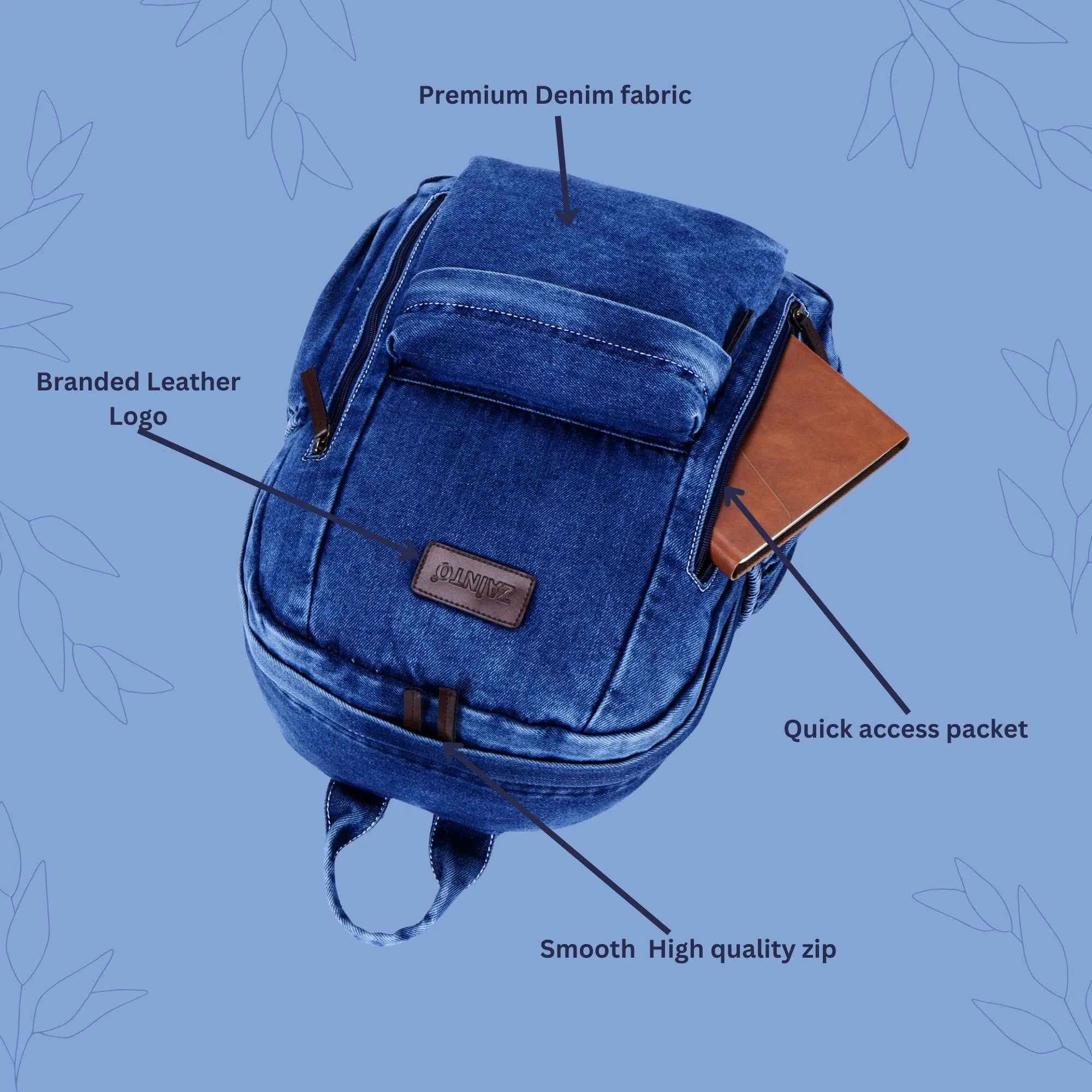 ZAINTO Denim Backpack for women Students college Bookbag