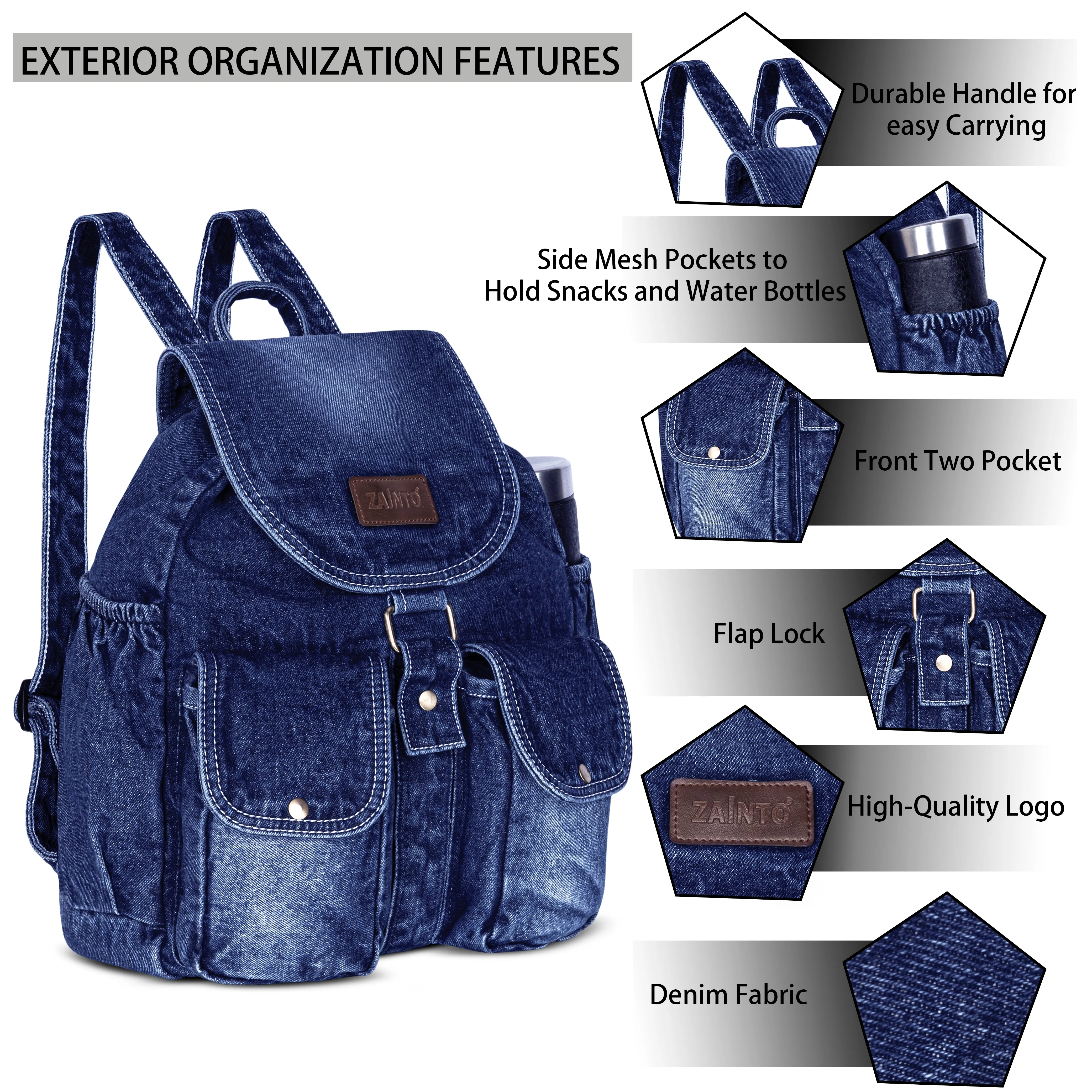 ZAINTO Denim Backpacks for men and women Stylish Outdoor Travel bag