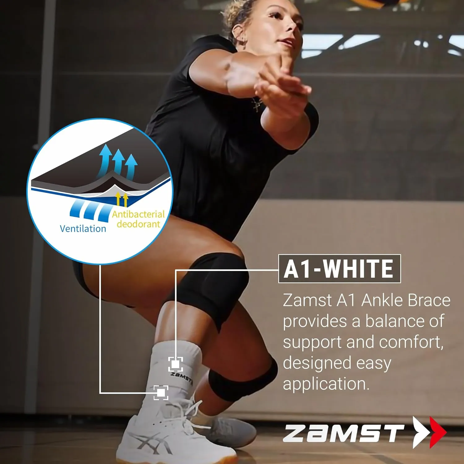 Zamst A1 White Ankle Brace for Sports - Breathable Sports Ankle Support for Men and Women with Adjustable Three Way Straps for Moderate Lateral Ankle Sprain - Right, Small