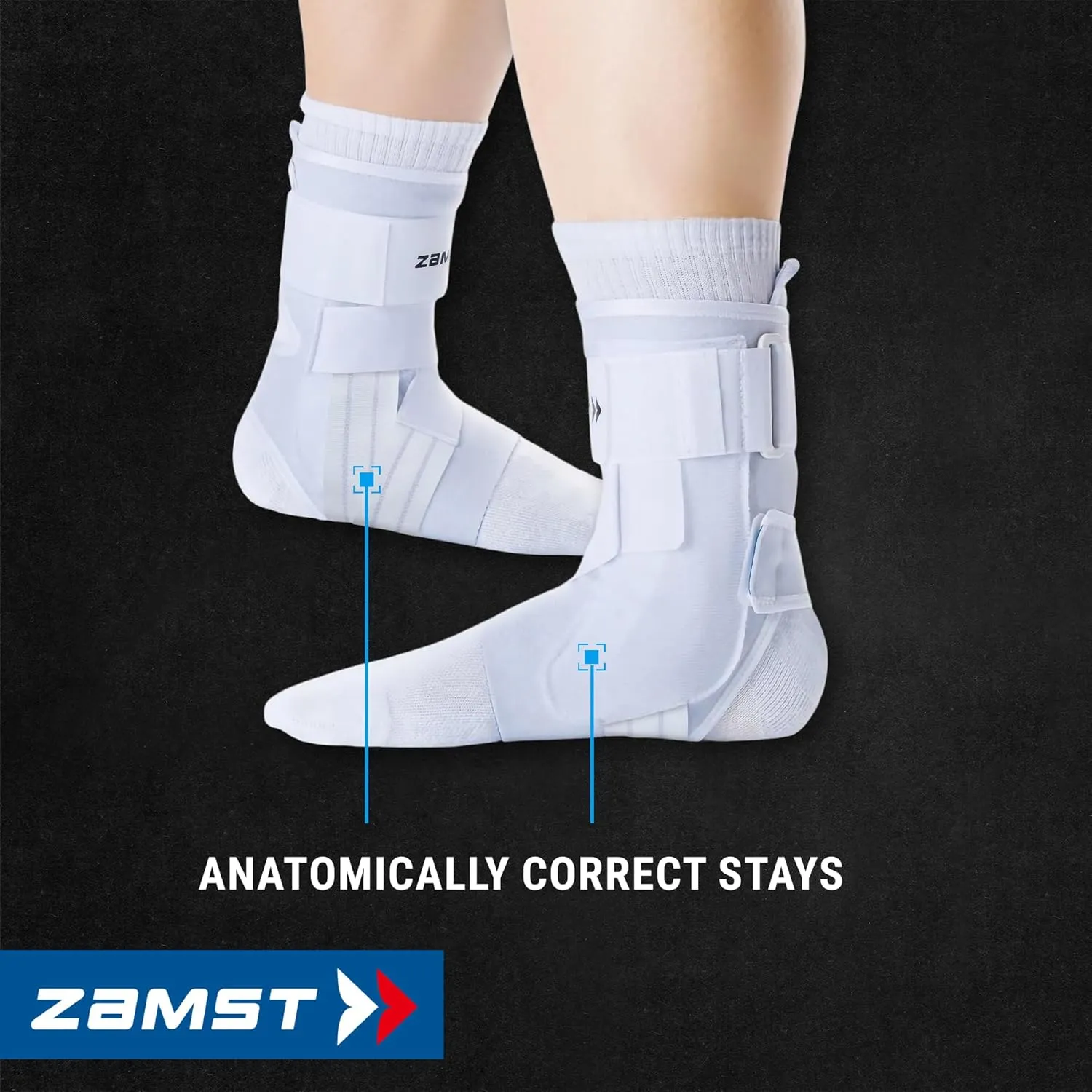 Zamst A1 White Ankle Brace for Sports - Breathable Sports Ankle Support for Men and Women with Adjustable Three Way Straps for Moderate Lateral Ankle Sprain - Right, Small