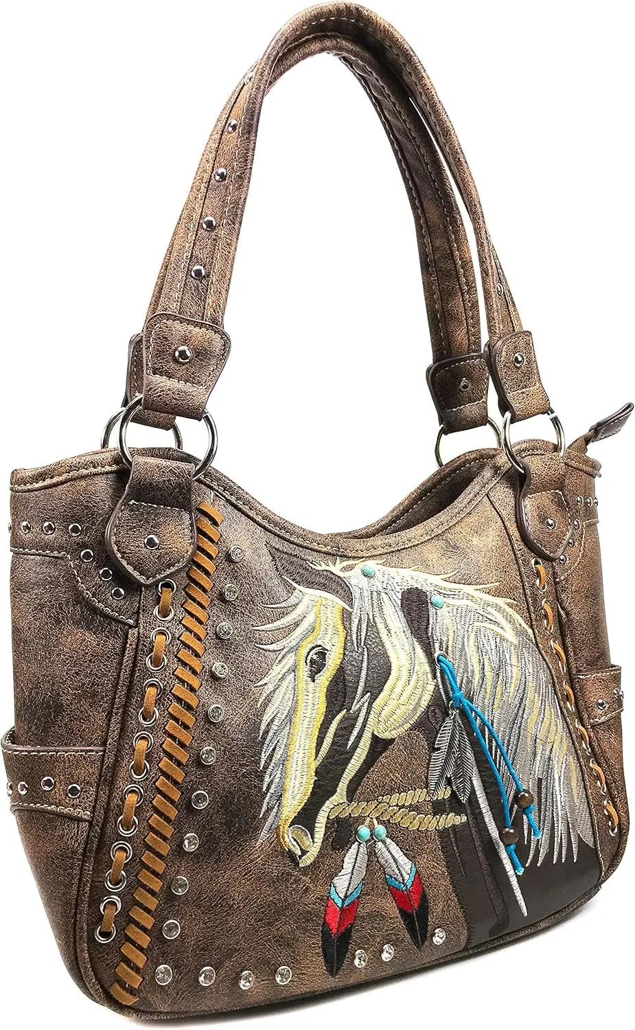 Zelris Dakota Dales Pony Horse Embroidery Mane Western Country Women Conceal Carry Tote Purse with Matching Wallet Set