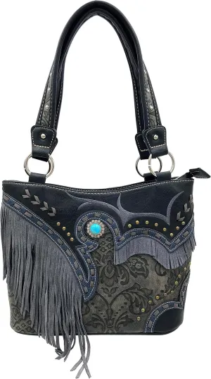 Zelris Women Tote Handbag Turquoise Concho Suede Fringe Two Tone Cowgirl Concealed Carry Purse