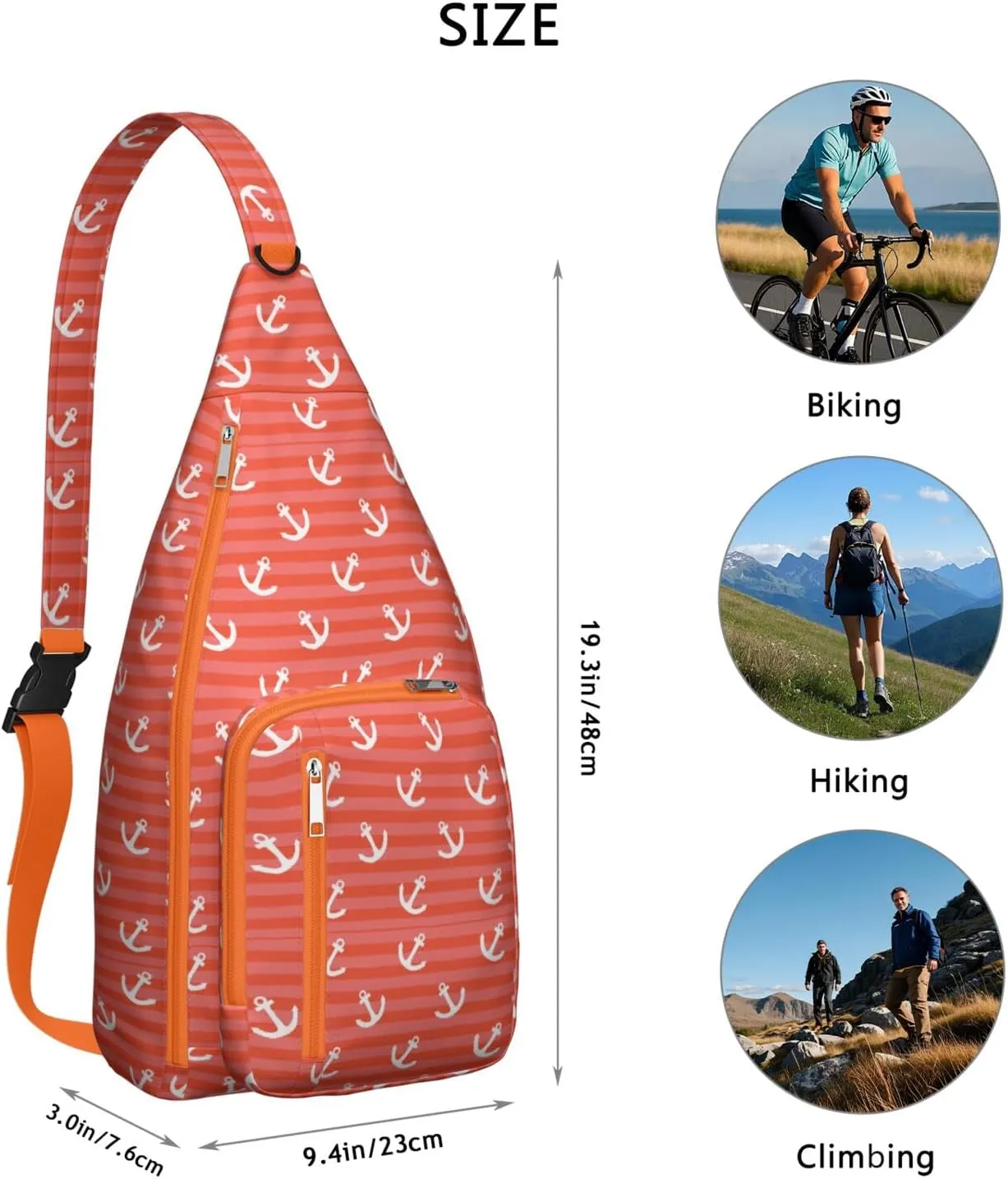 Zest Anchors Crossbody Bag Daypack for Women Men Lightweight Waterproof Sling Bag Backpack Hiking Cycling