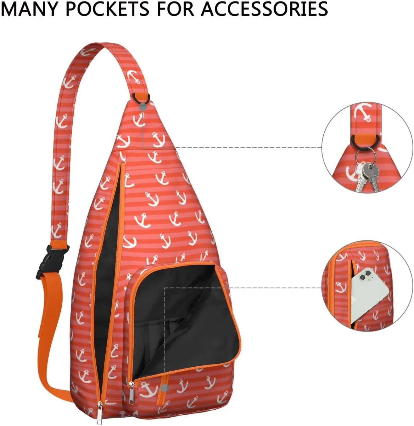 Zest Anchors Crossbody Bag Daypack for Women Men Lightweight Waterproof Sling Bag Backpack Hiking Cycling