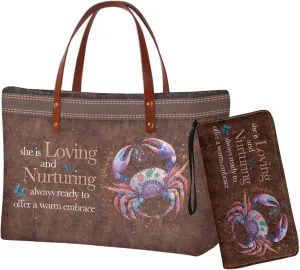Zodiac Print Purse and Wallet Set for Women Lady, Large Tote Bag Top Handle Purse with Leather Wallet for Travel Date