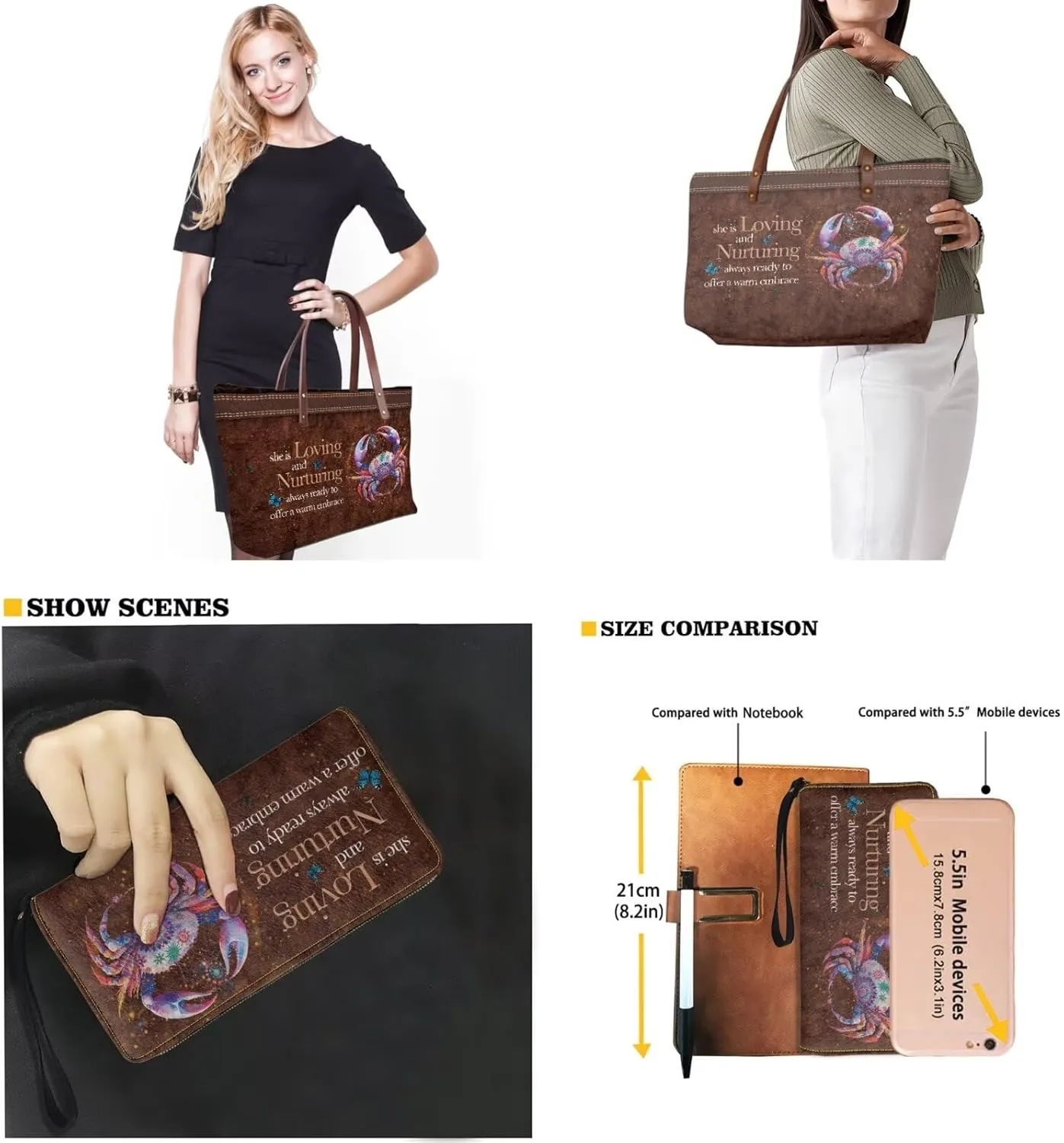 Zodiac Print Purse and Wallet Set for Women Lady, Large Tote Bag Top Handle Purse with Leather Wallet for Travel Date