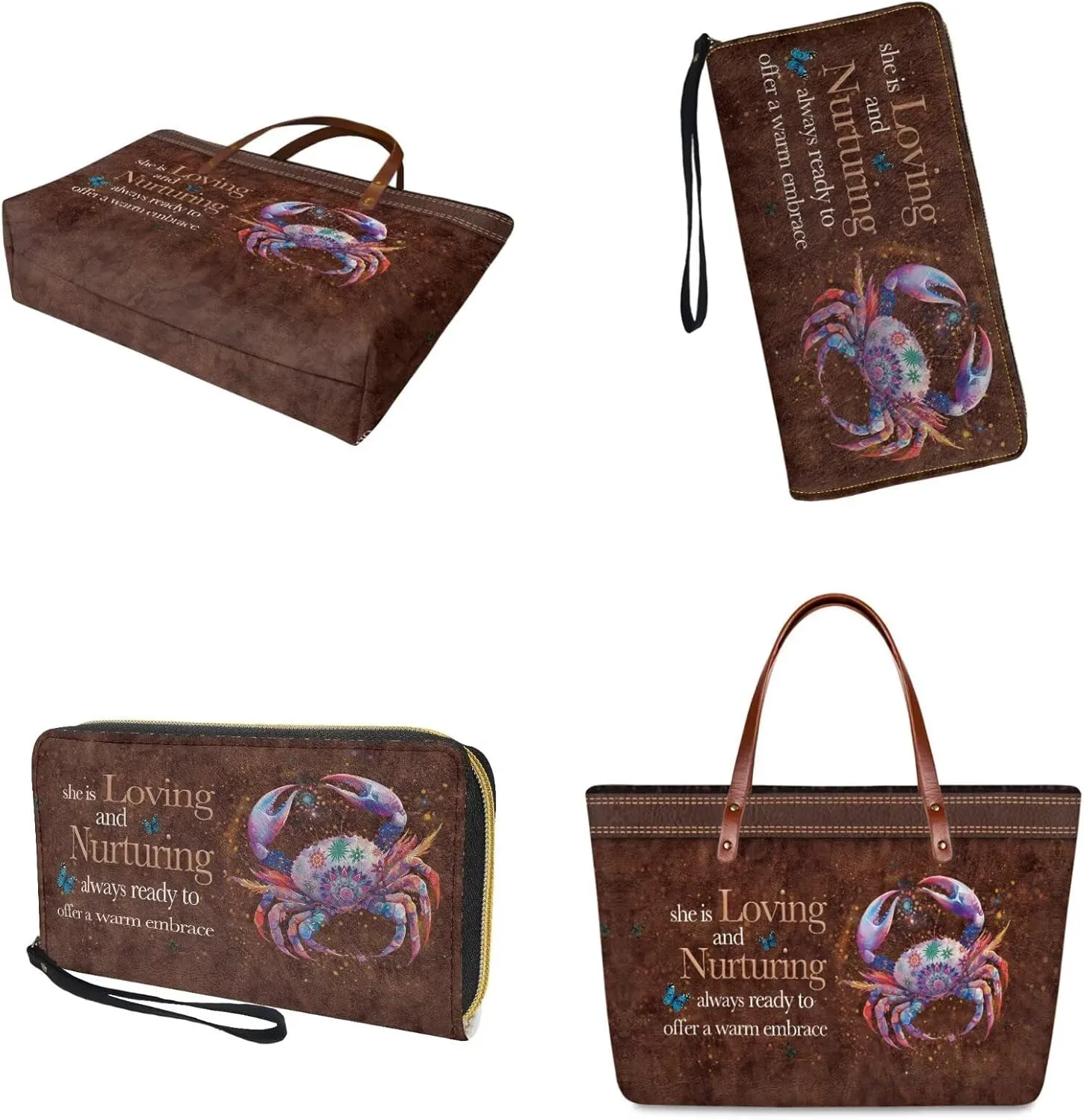 Zodiac Print Purse and Wallet Set for Women Lady, Large Tote Bag Top Handle Purse with Leather Wallet for Travel Date
