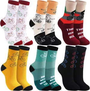 Zoooyawn 6 Pairs Cycling Biking Socks Bulk for Men Women Bike Socks Unisex Nylon Athletic Breathable Funny Colorful Cycling Gifts for Mountain Bike Cyclist Outdoor Activities Sports Lovers
