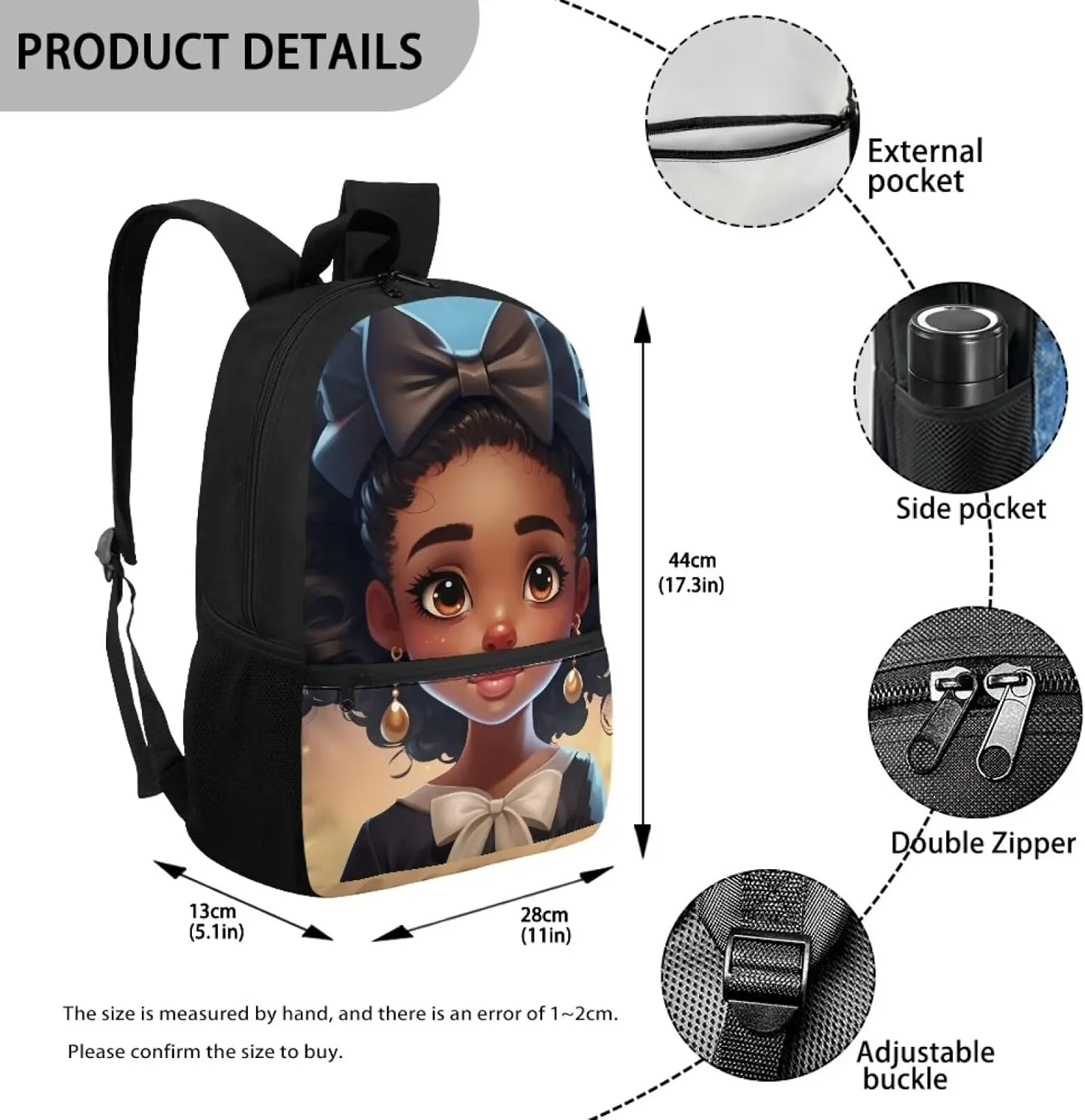 ZOUTAIRONG African Black Girl Backpack for School Teens Girls Afro American Schoolbags Kids 9-10 6-8 Bookbags Princess Middle Elementary School Bag Packs Lightweight