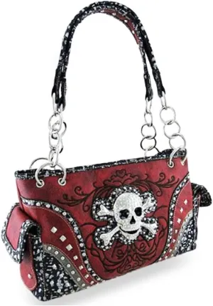 Zzfab Embroidered Concealed Carry Rhinestone Studded Skull Purse in 6 colors